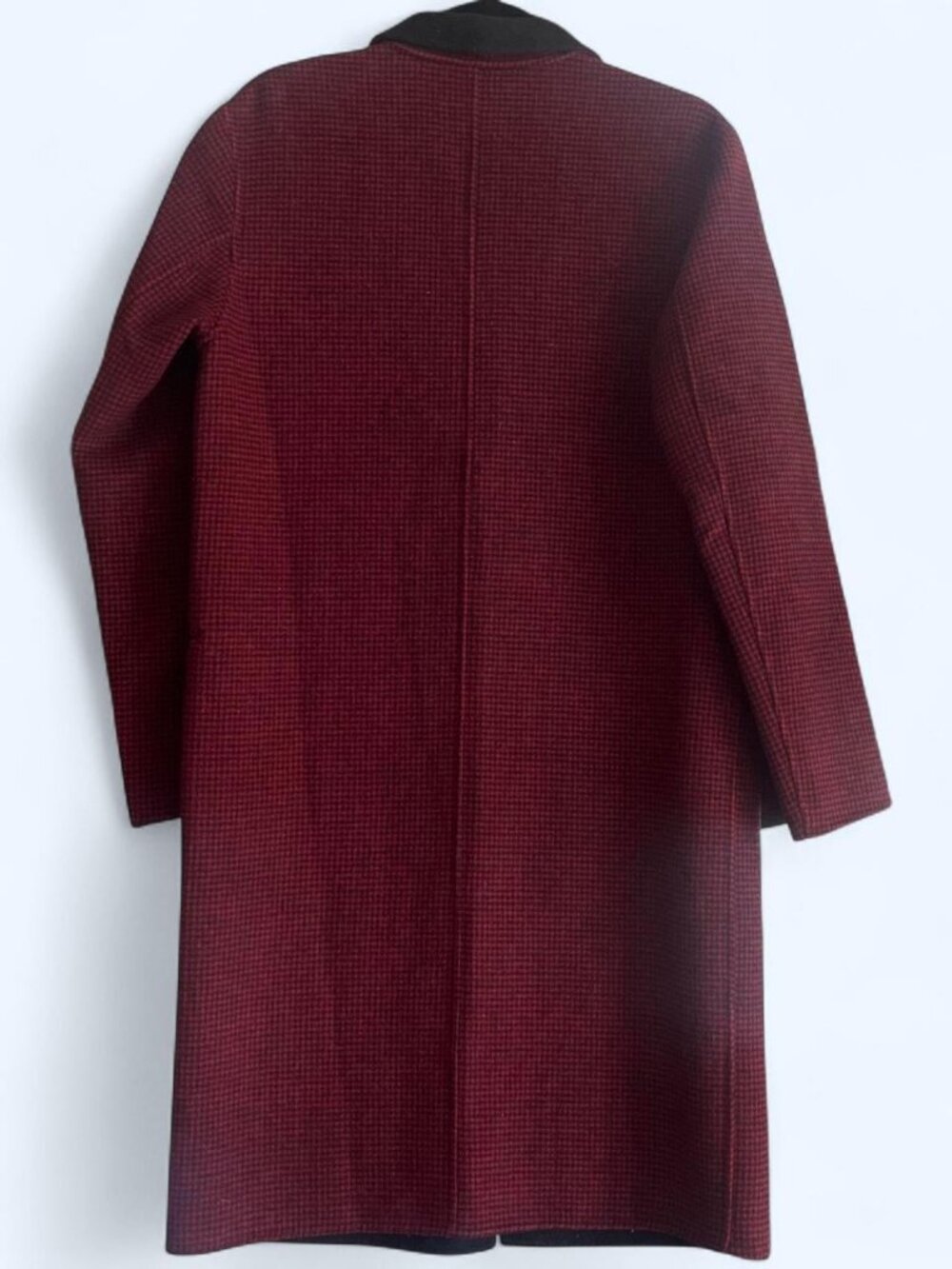 Sandro Burgundy super light wool coat with black collar  Size 2 / medium - Picture 2 of 6